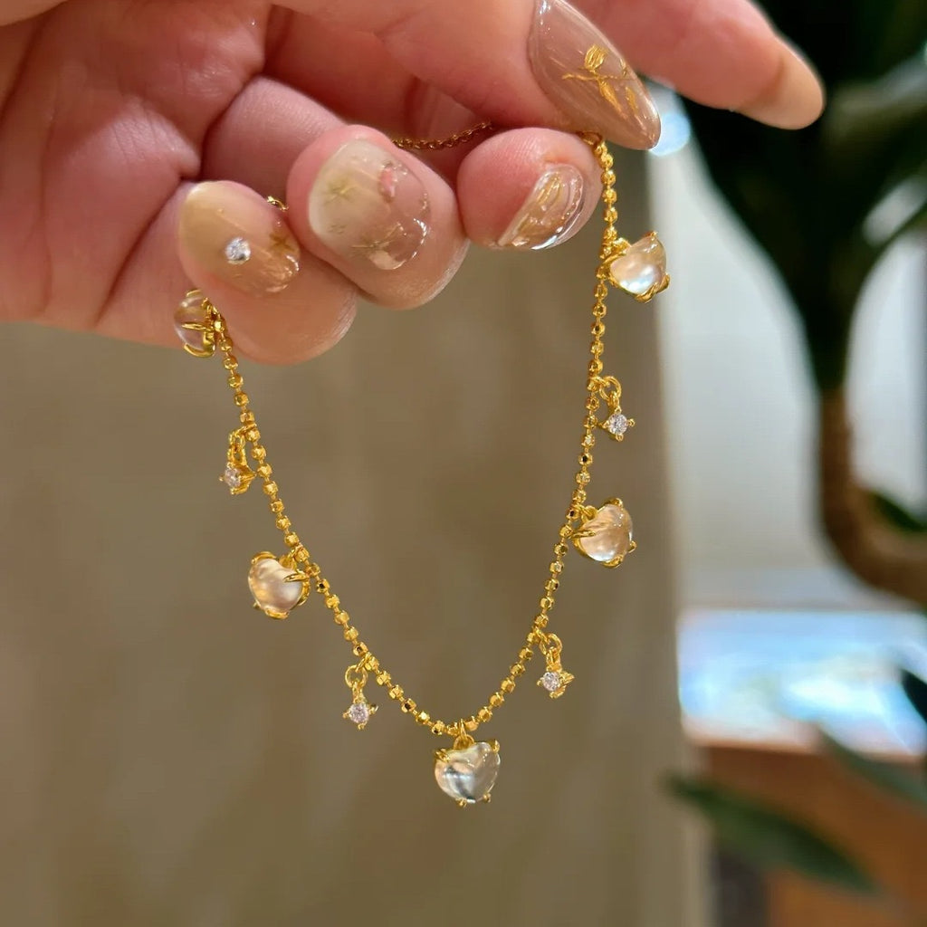 Delicate and Sweet Style Crystal-Clear Heart Tassel Jewelry Set