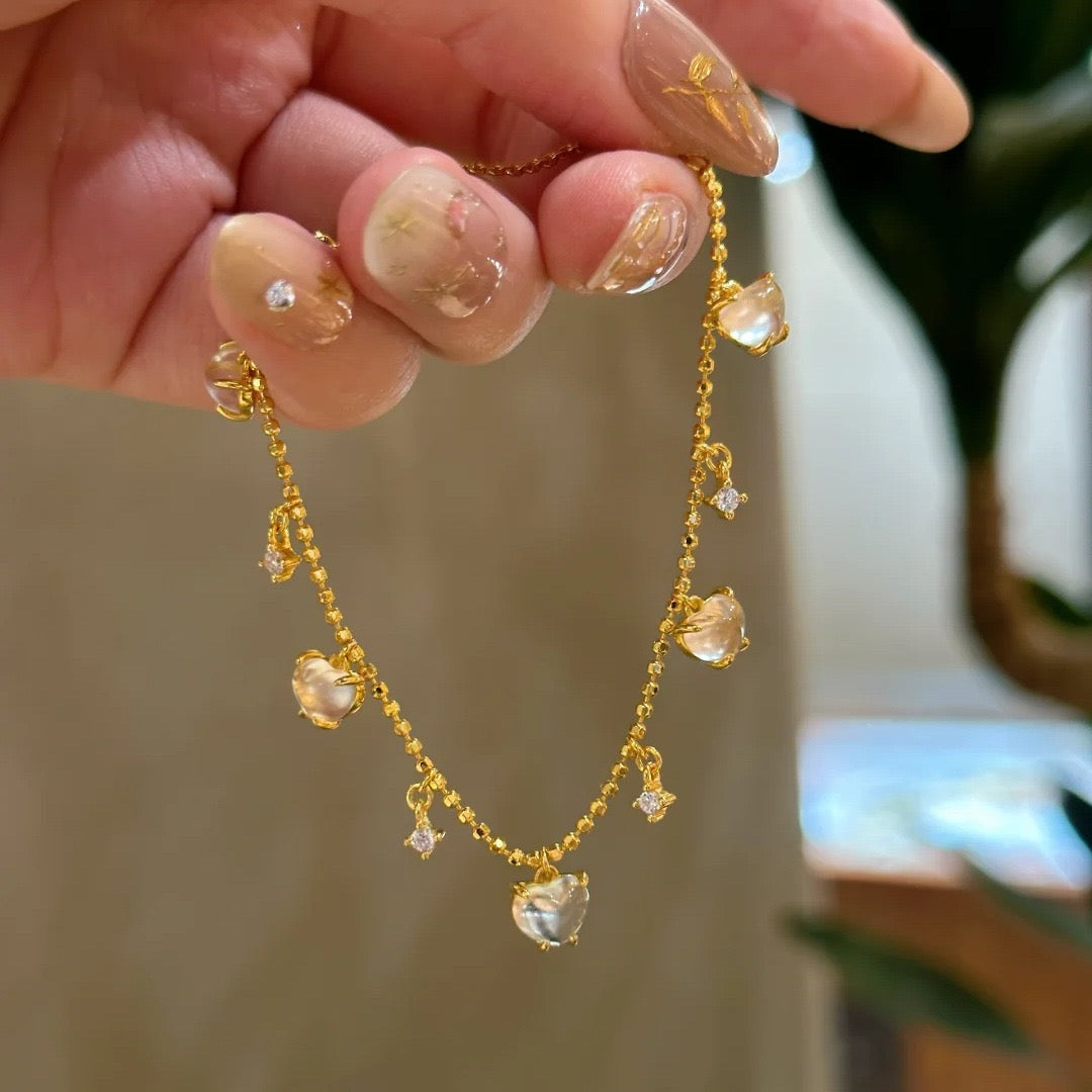 Delicate and Sweet Style Crystal-Clear Heart Tassel Jewelry Set