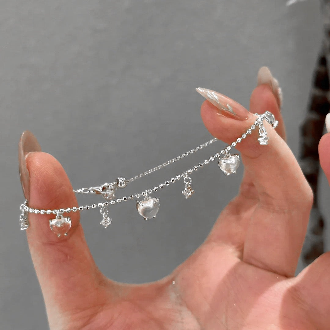 Delicate and Sweet Style Crystal-Clear Heart Tassel Jewelry Set