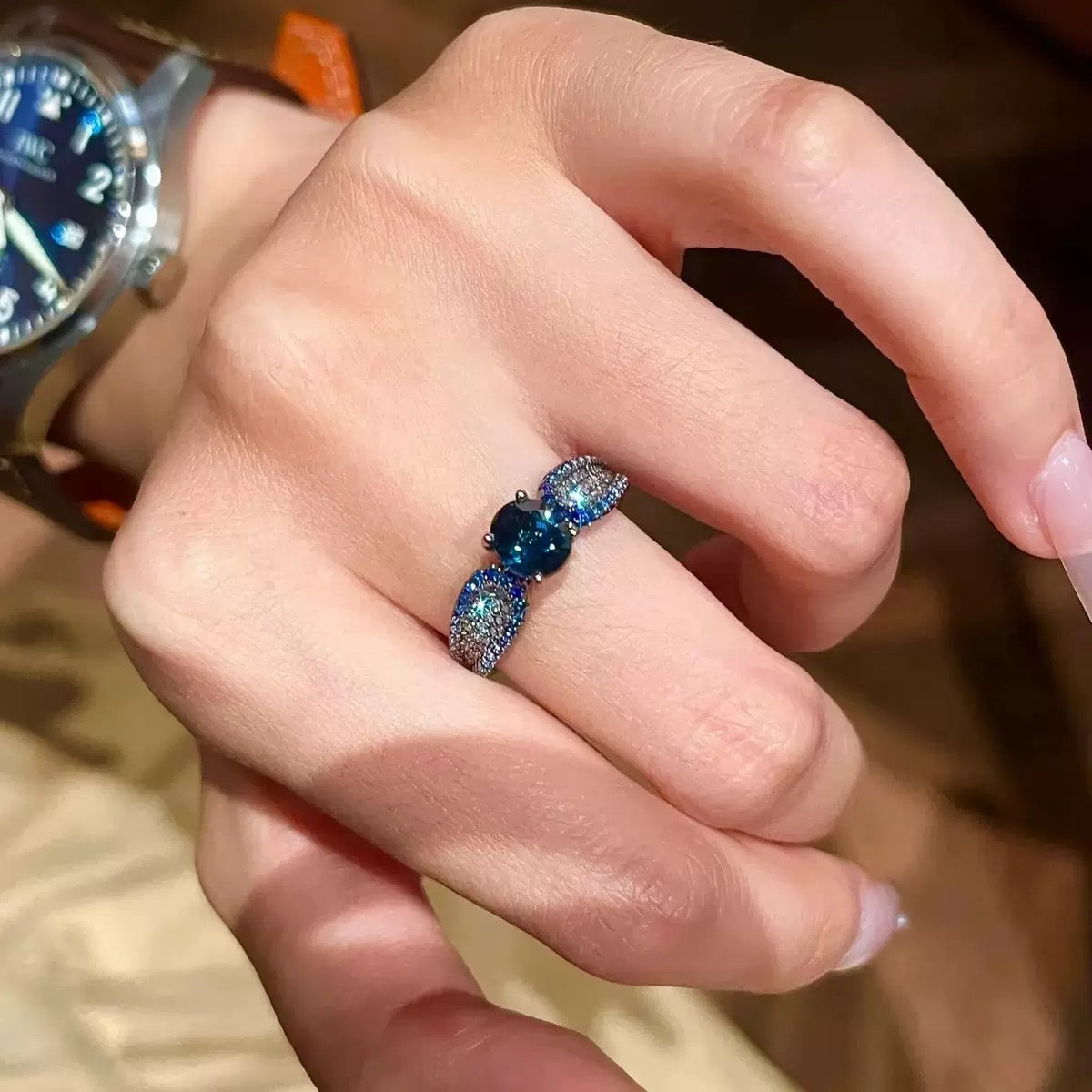 Oval London Blue Zirconia Ring with Color Gradient