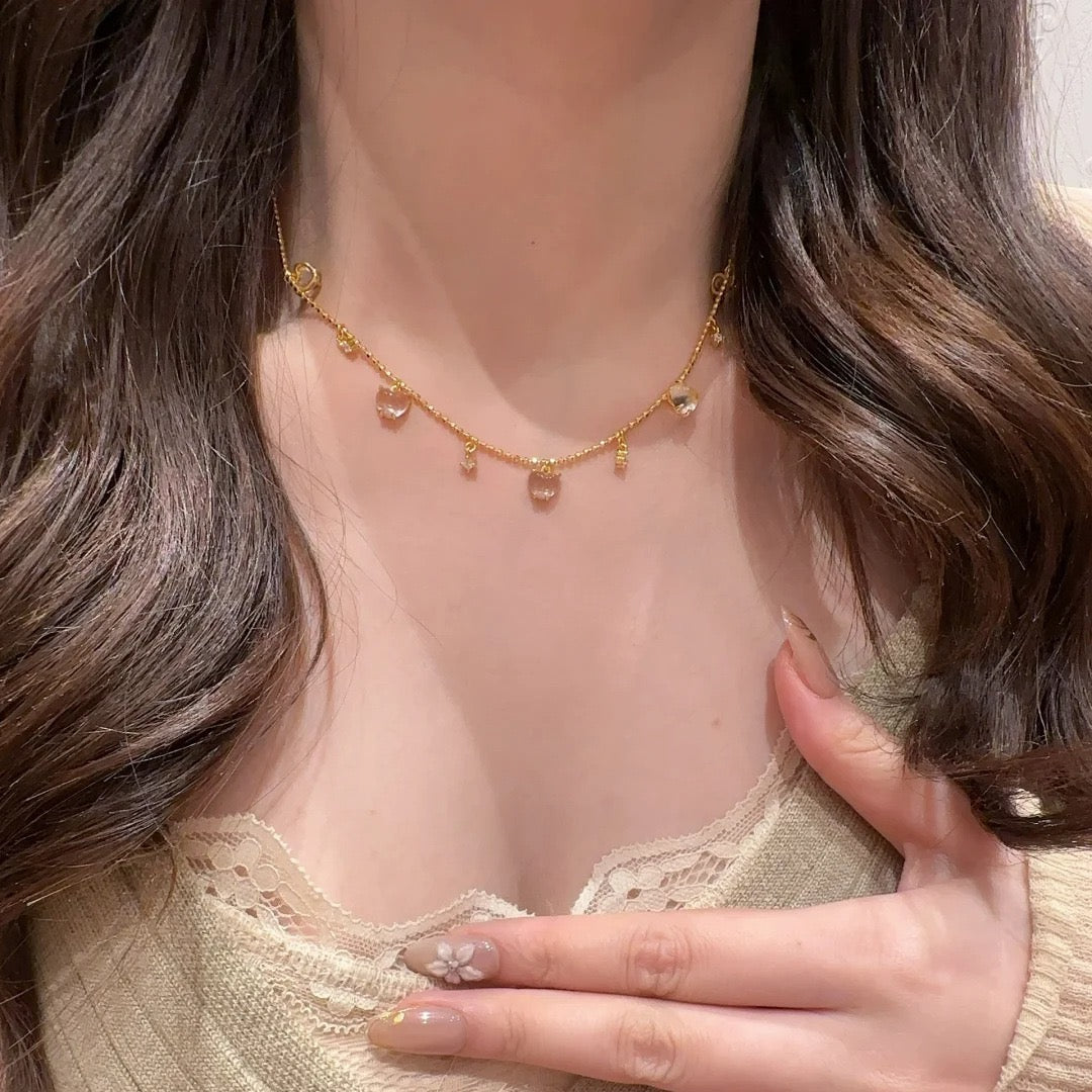 Delicate and Sweet Style Crystal-Clear Heart Tassel Jewelry Set