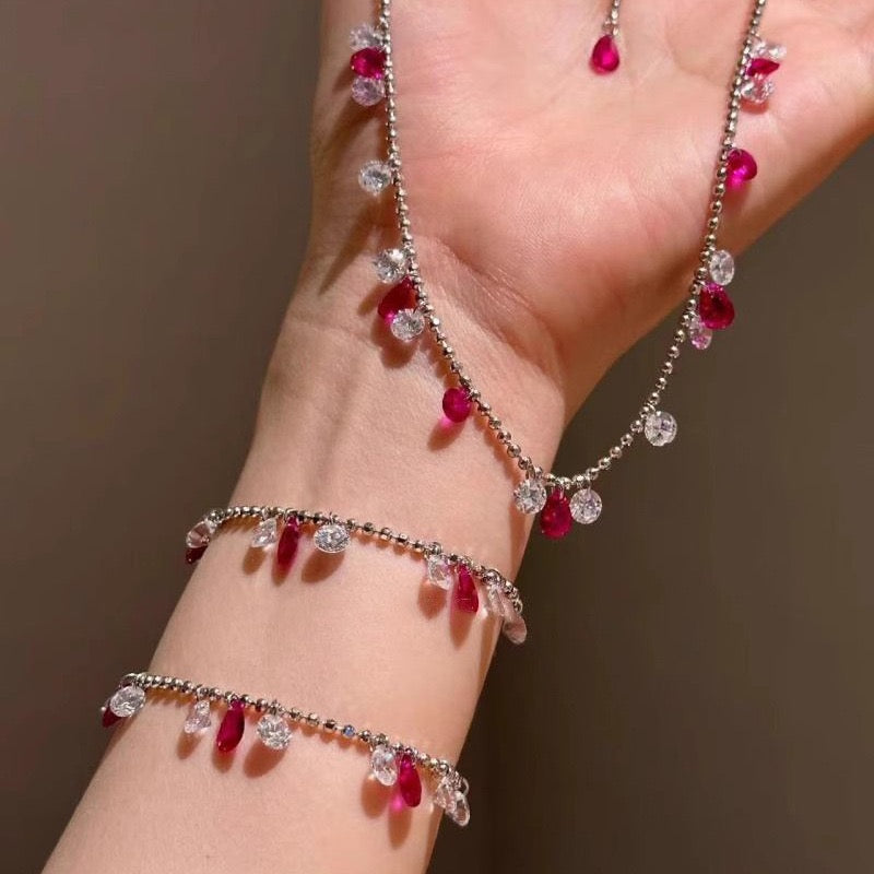 Starburst Pavé-Set Red and Yellow Zirconia Jewelry Set