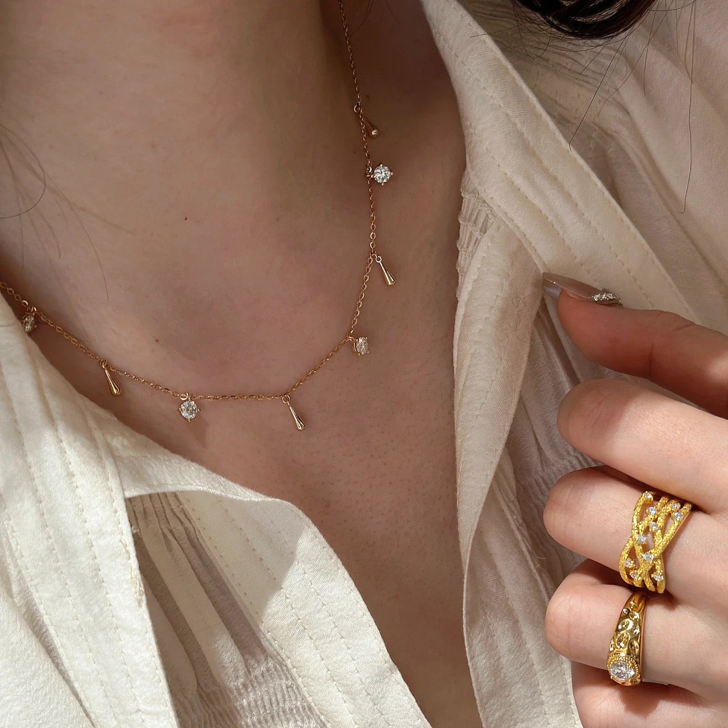 Vintage Brushed Cross & Rupert's Drop Necklace