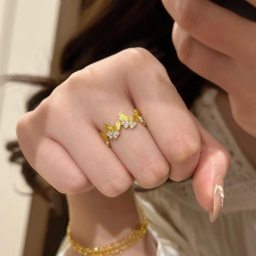 Ethereal Vintage Brushed Gold Butterfly Ring