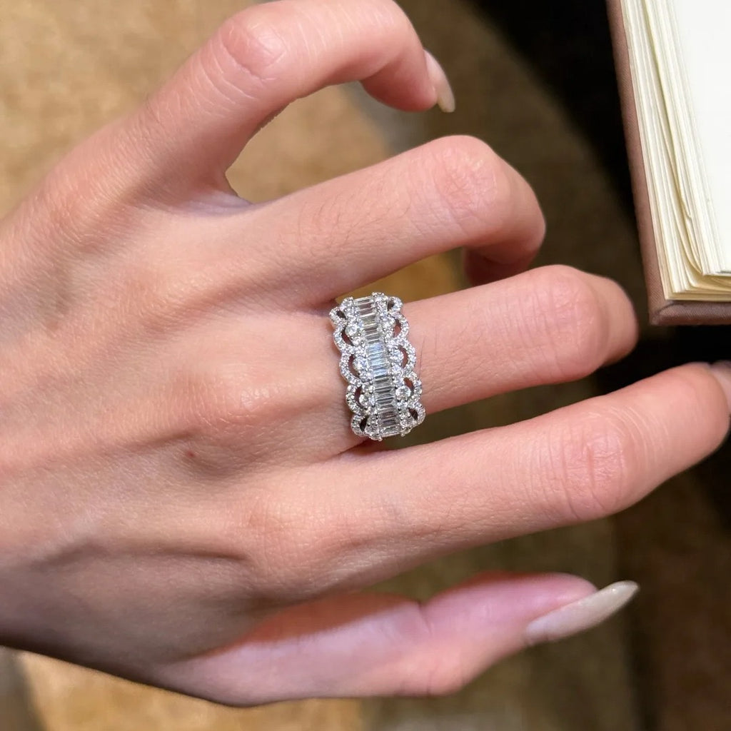 Lace-Edge Floral Petal Eternity Ring