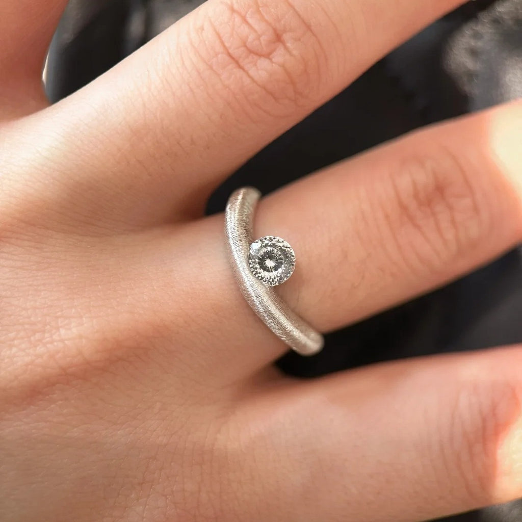 Asymmetric Galaxy and Crossover Design Brushed Finish Ring