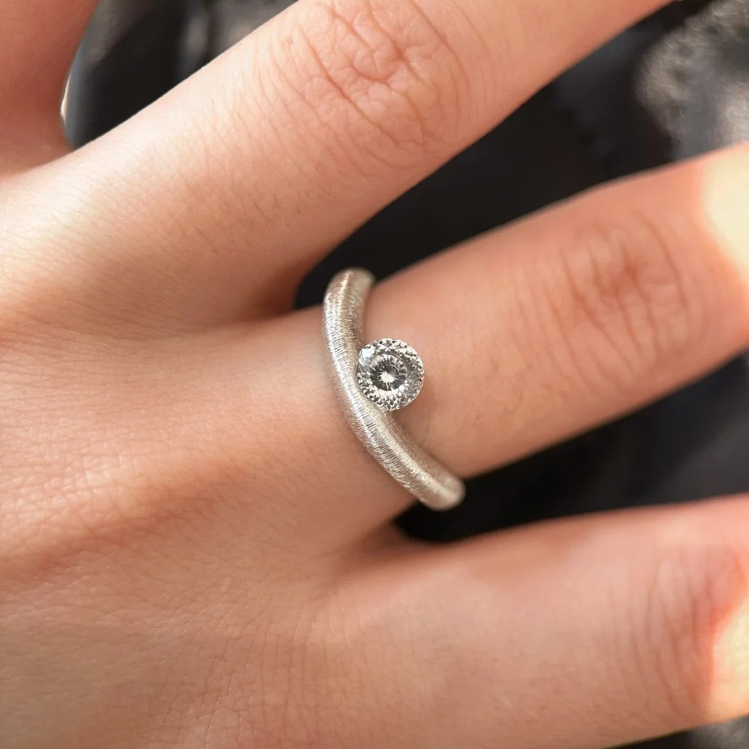 Asymmetric Galaxy and Crossover Design Brushed Finish Ring