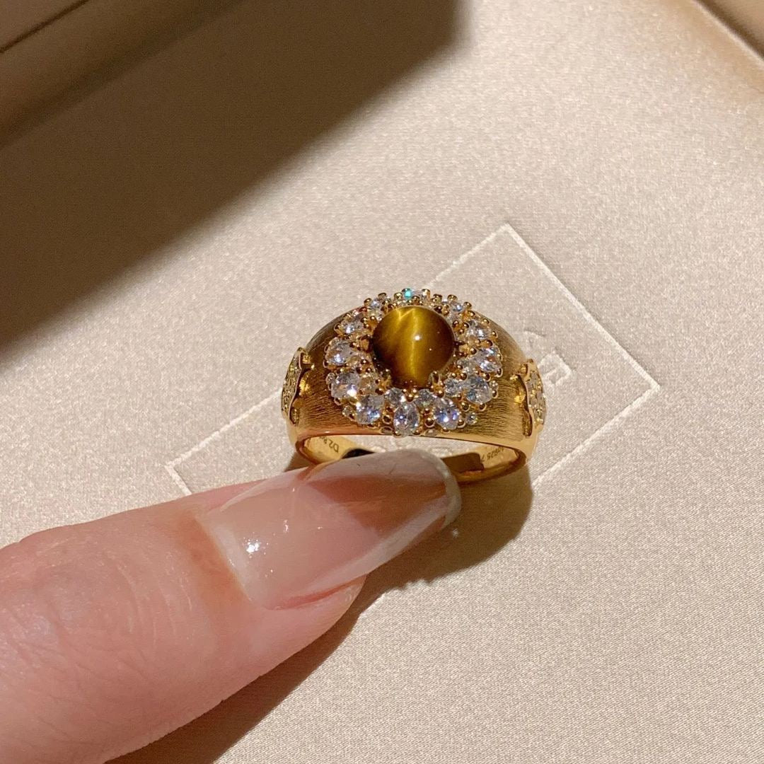Brushed Finish Maillard-Style Tigers Eye Ring