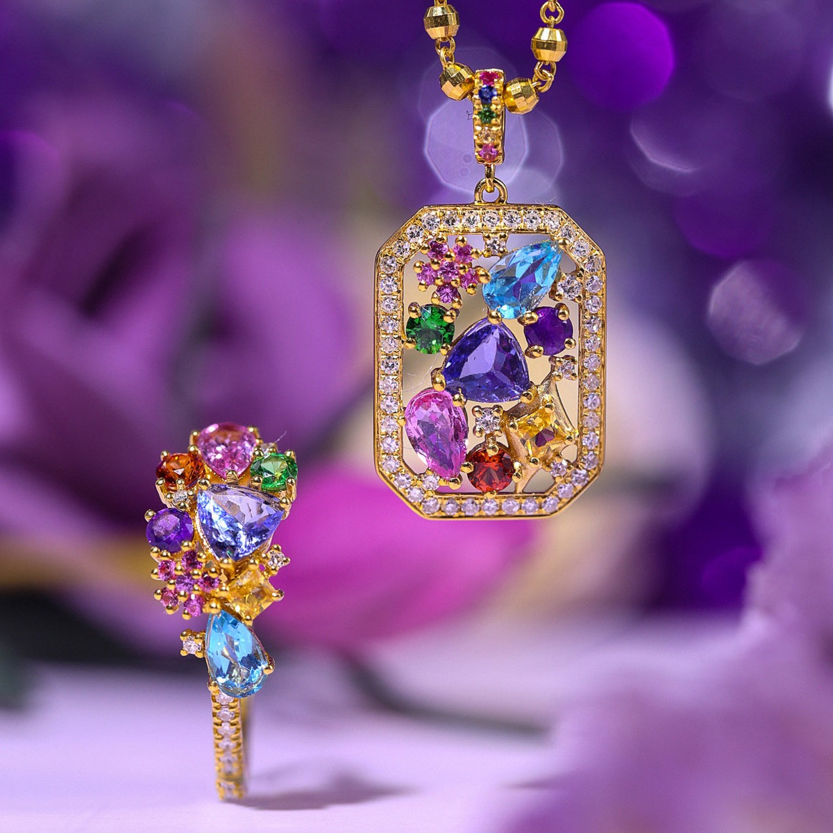 Secret Garden Romantic Colorful Stones Jewelry Set