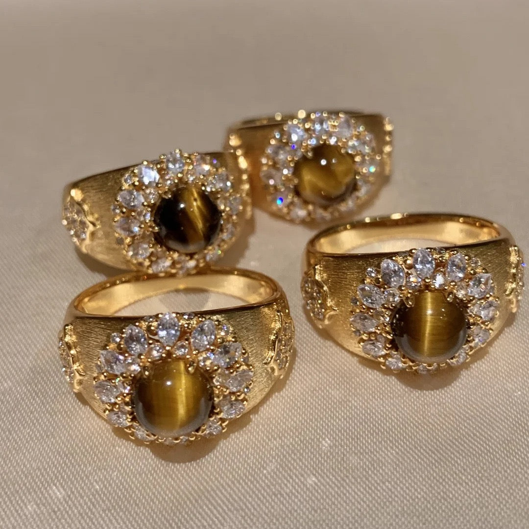 Brushed Finish Maillard-Style Tigers Eye Ring