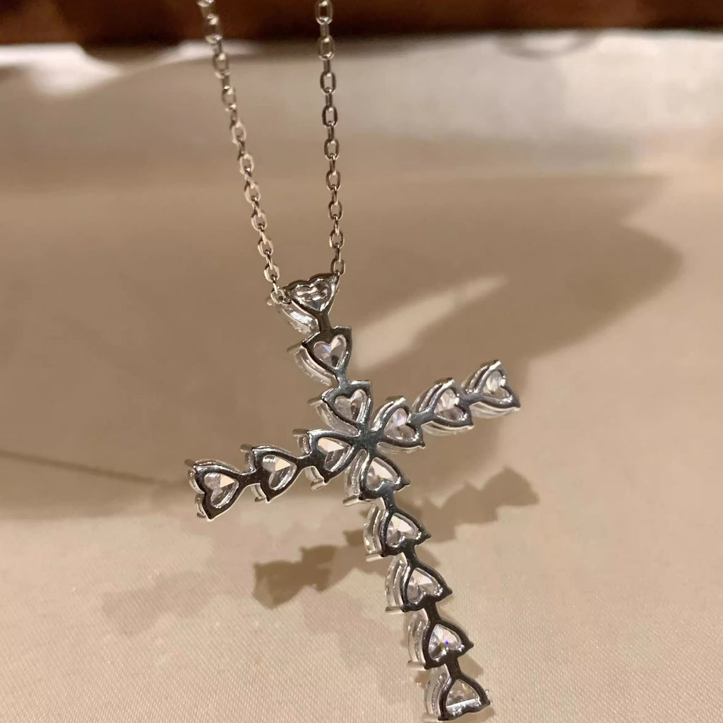 Sparkling Heart-Shape Cross Pendant Necklace