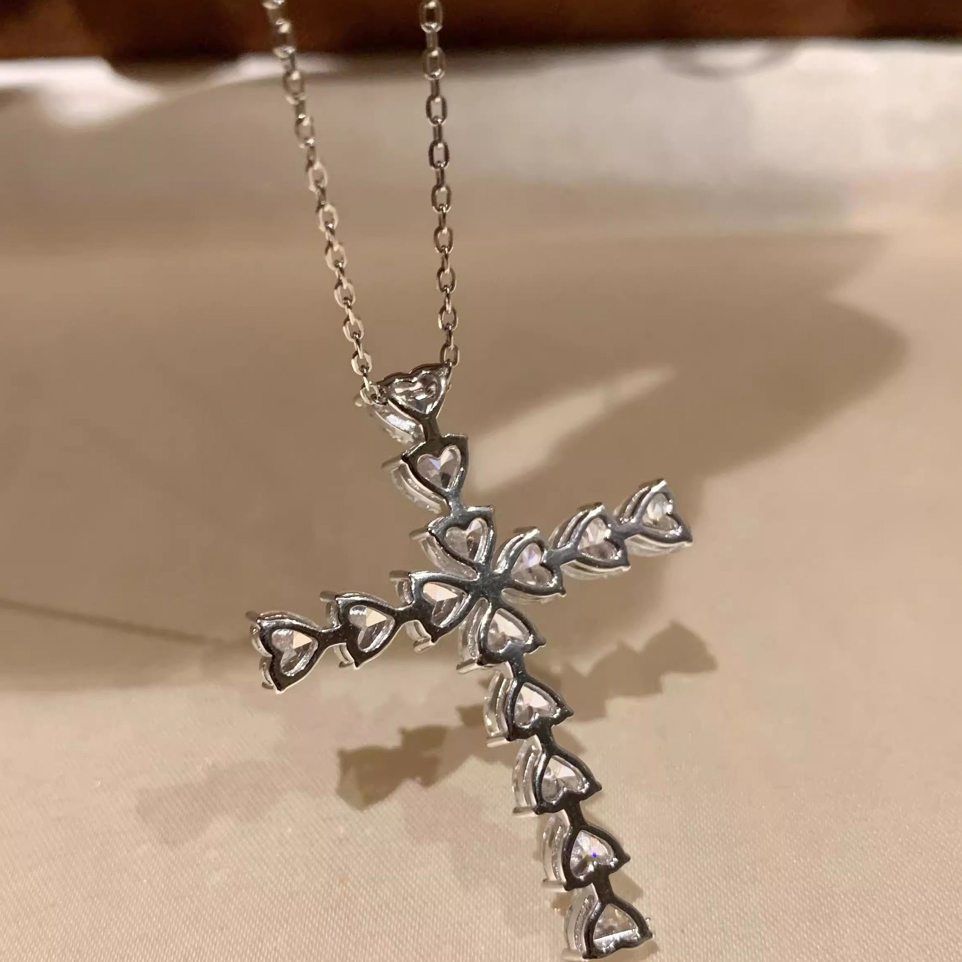 Sparkling Heart-Shape Cross Pendant Necklace