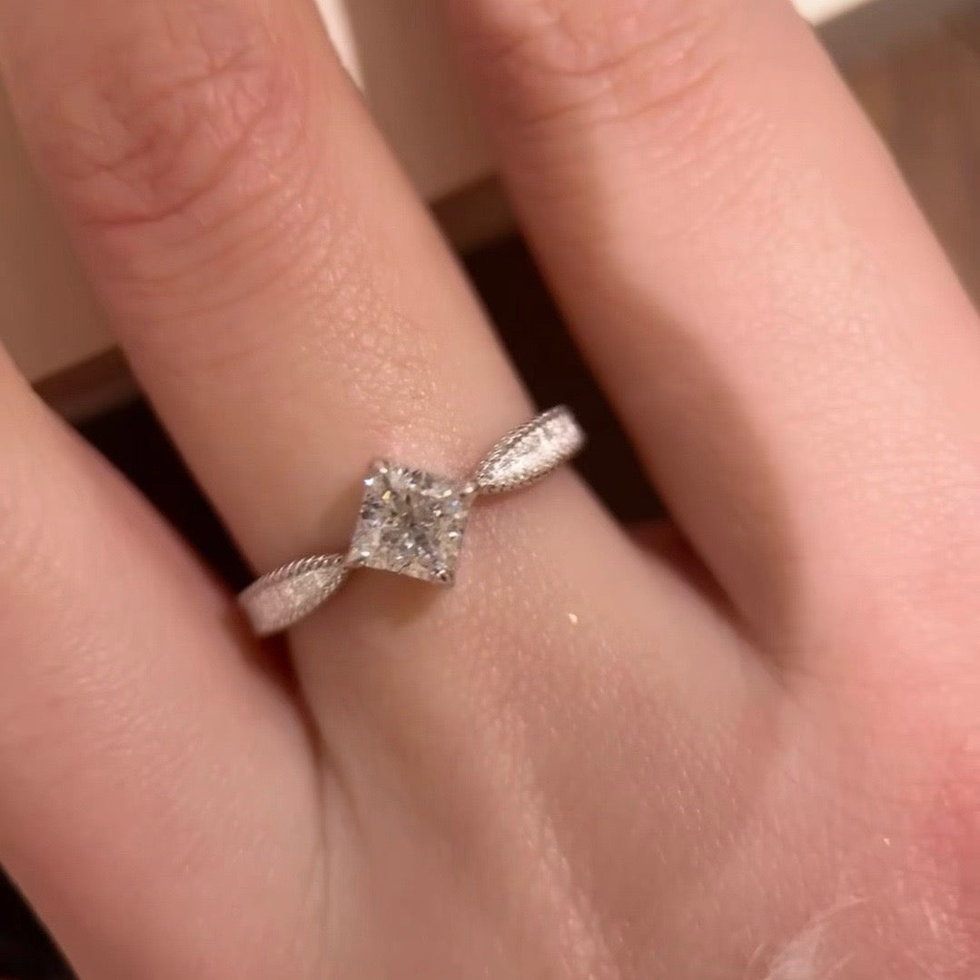 Vintage Brushed Texture Minimalist Princess Cut Ring