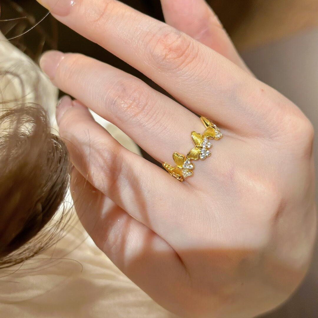 Ethereal Vintage Brushed Gold Butterfly Ring