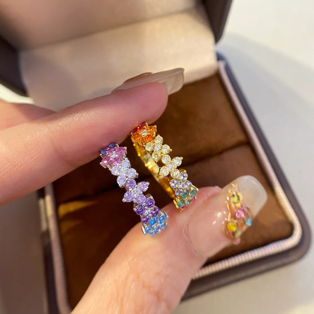 Vintage Clover Eternity Band Ring in Monet's Garden Color Palette