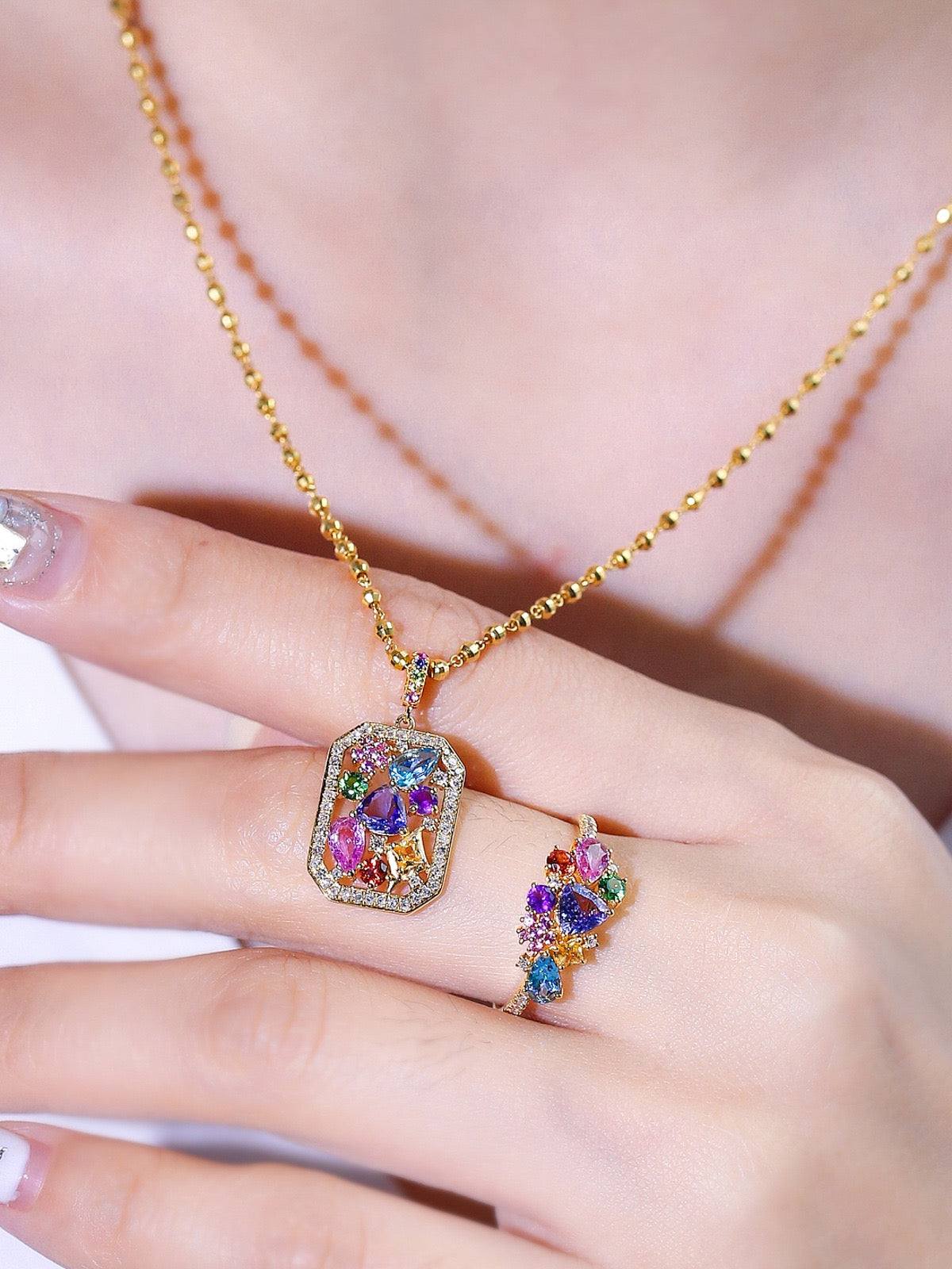 Secret Garden Romantic Colorful Stones Jewelry Set