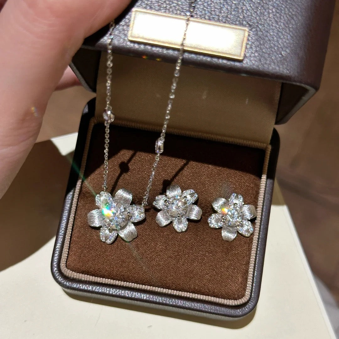Vintage Brushed Sparkling Sunflower Jewelry Set