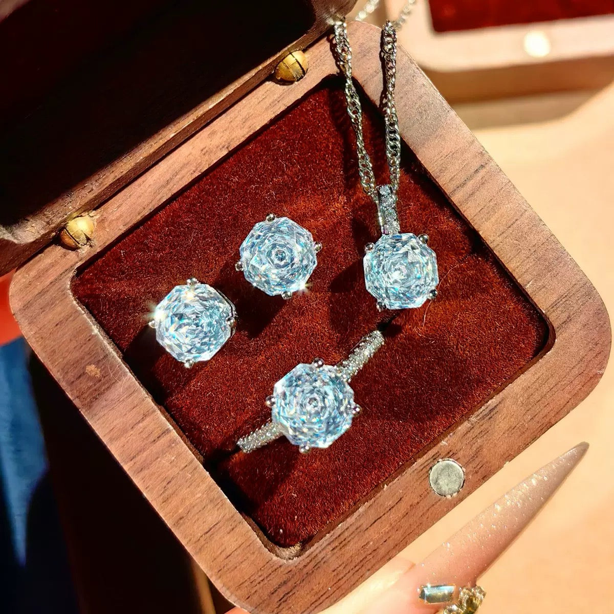 Octagonal Millennium Rose Cut Rainbow Jewelry Set