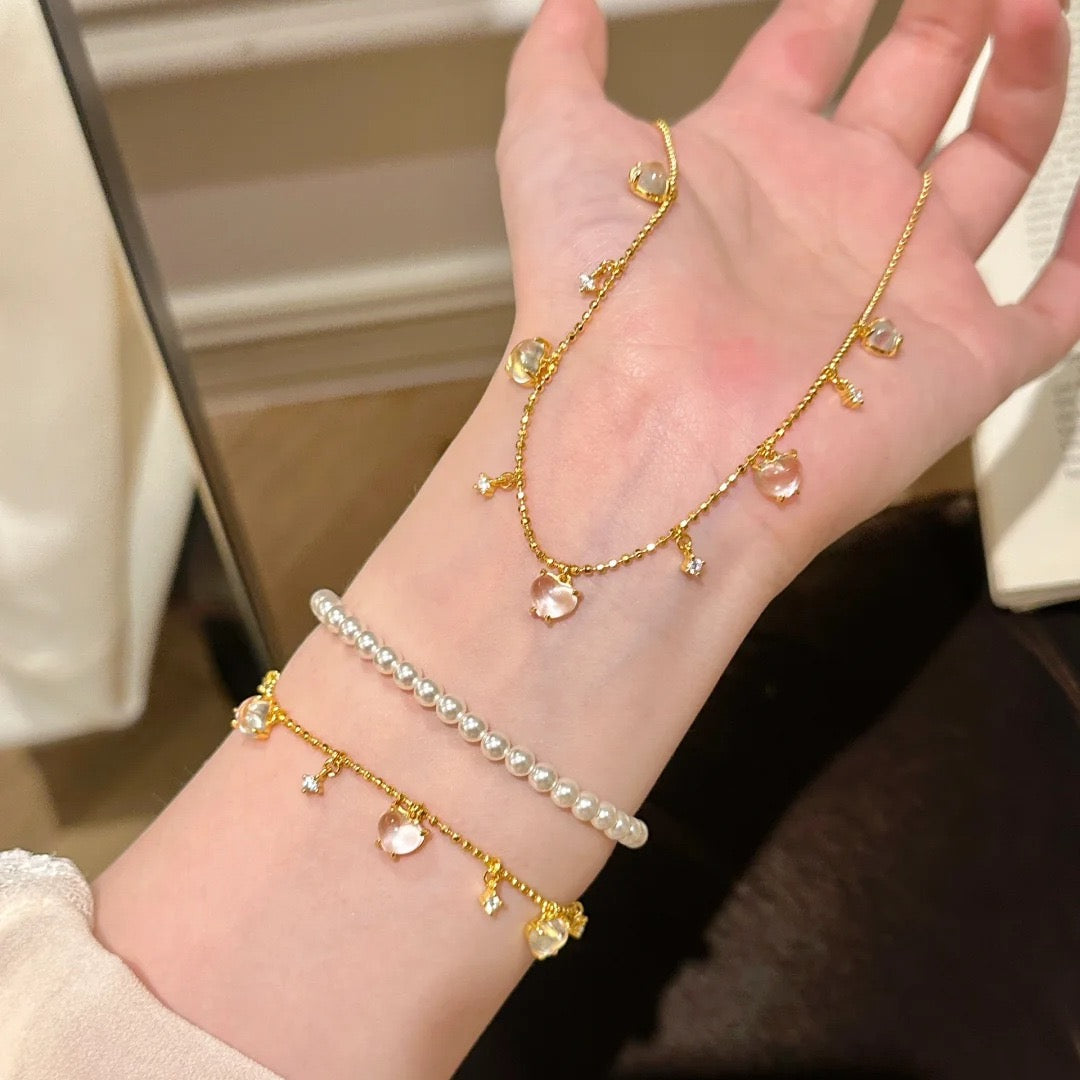 Delicate and Sweet Style Crystal-Clear Heart Tassel Jewelry Set