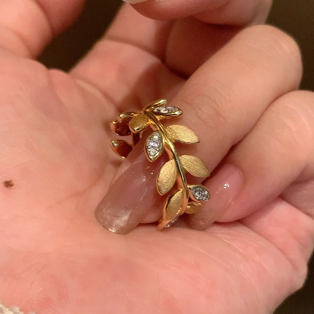 Brushed Vintage Gold Leaf Ring