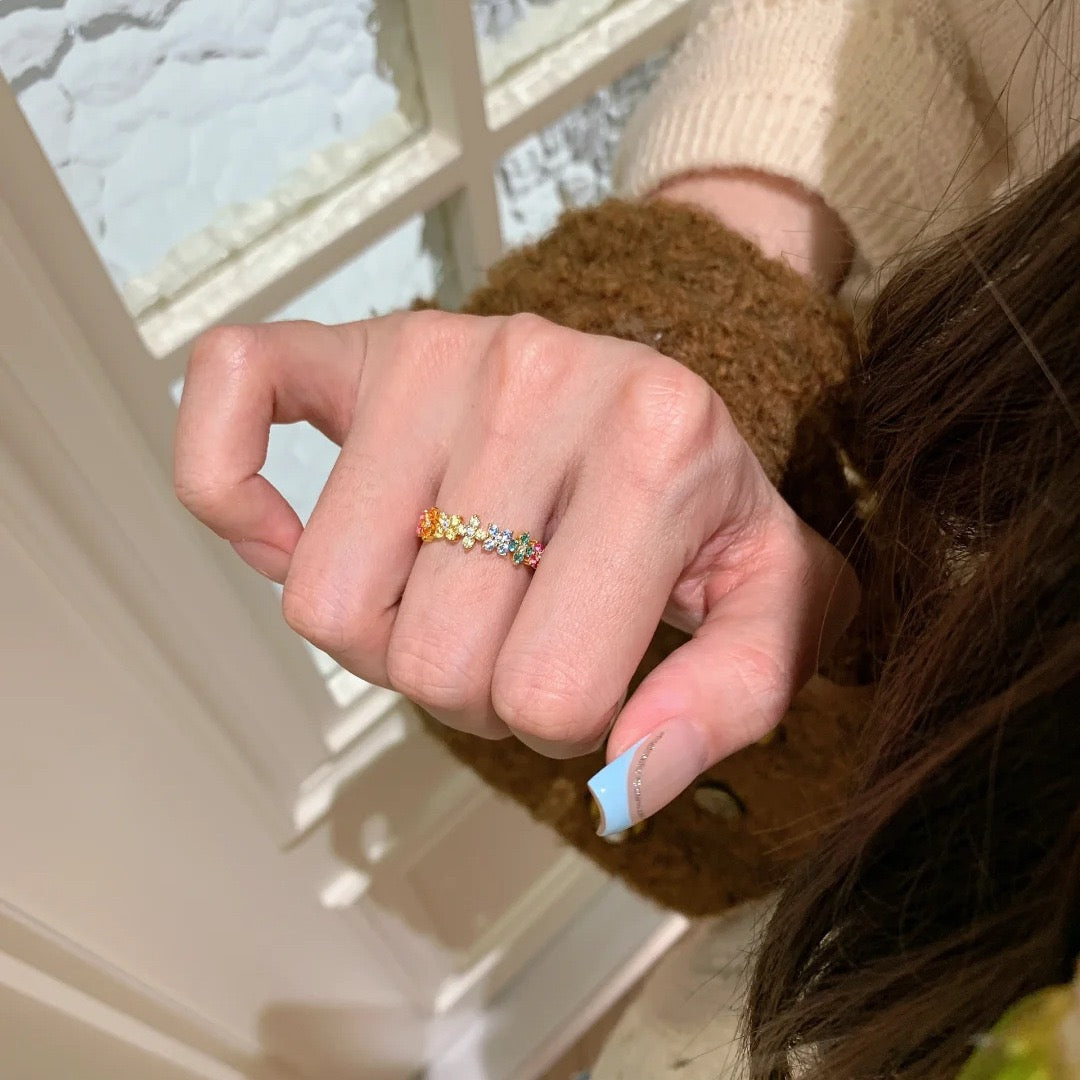 Vintage Clover Eternity Band Ring in Monet's Garden Color Palette