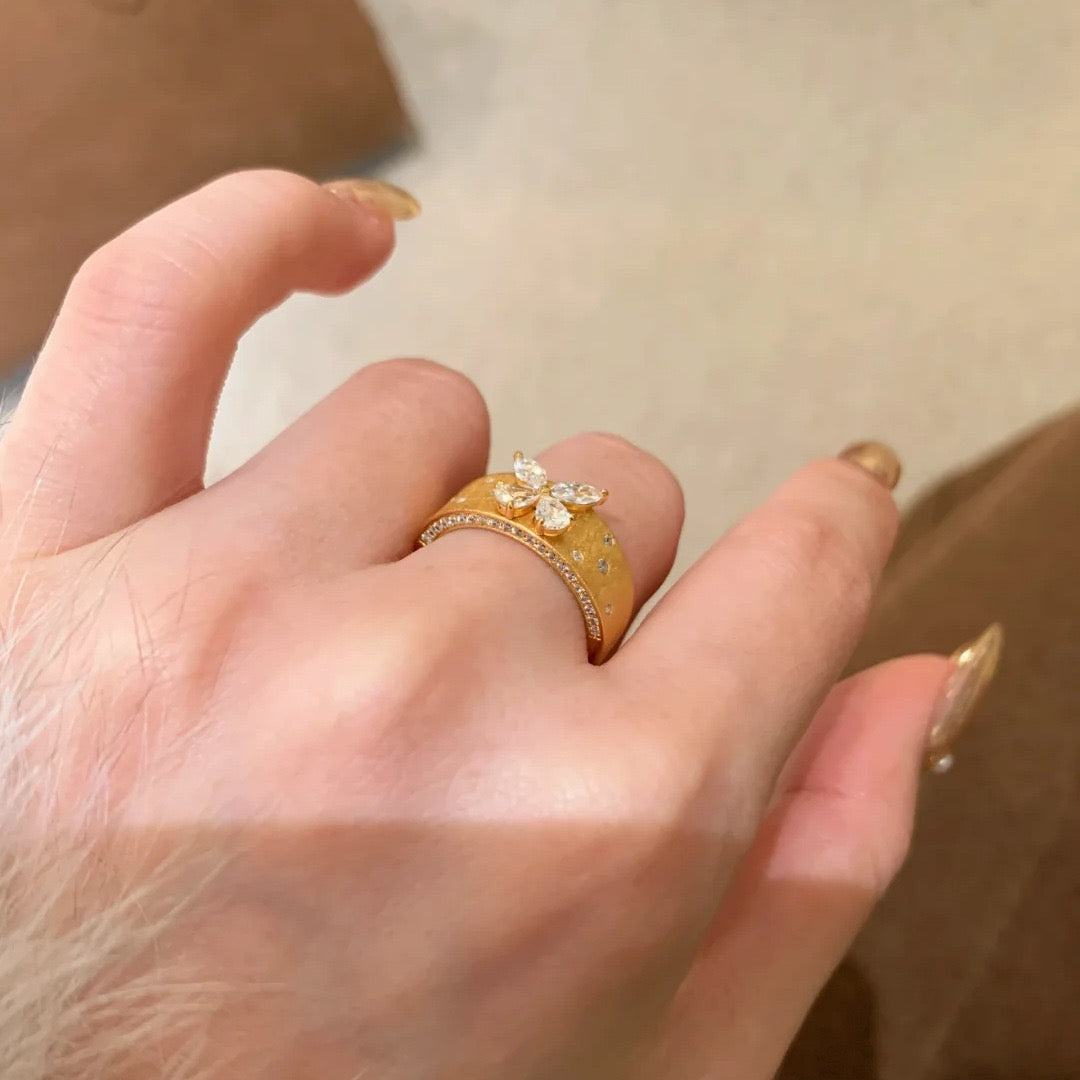 Vintage Artisan Crafted Textured and Sculpted Butterfly Ring
