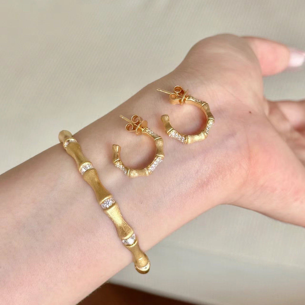 Vintage Brushed Zen Bamboo Node Jewelry Set