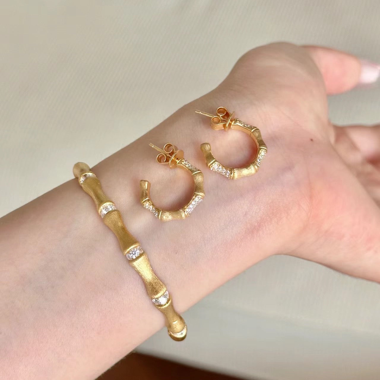 Vintage Brushed Zen Bamboo Node Jewelry Set