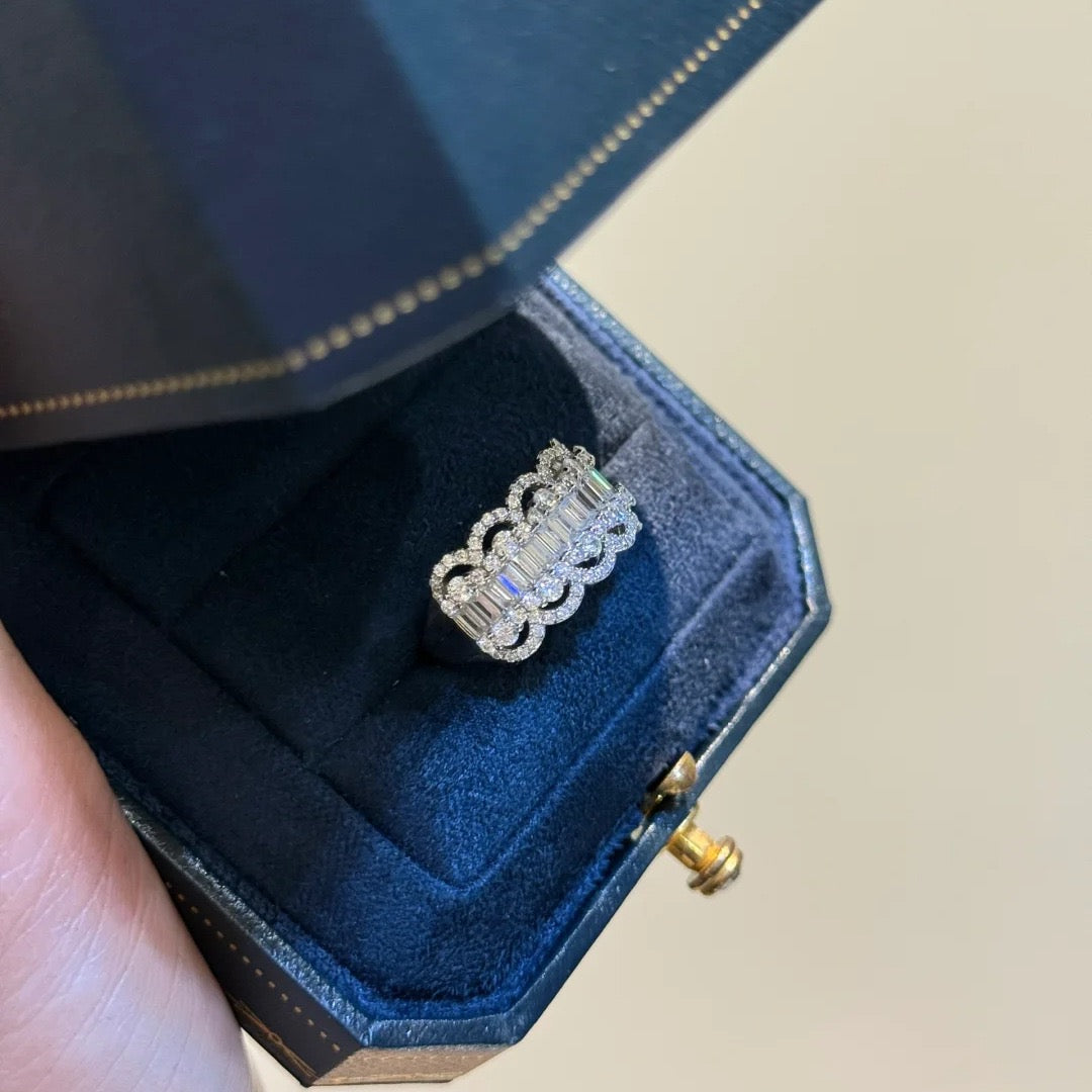 Lace-Edge Floral Petal Eternity Ring