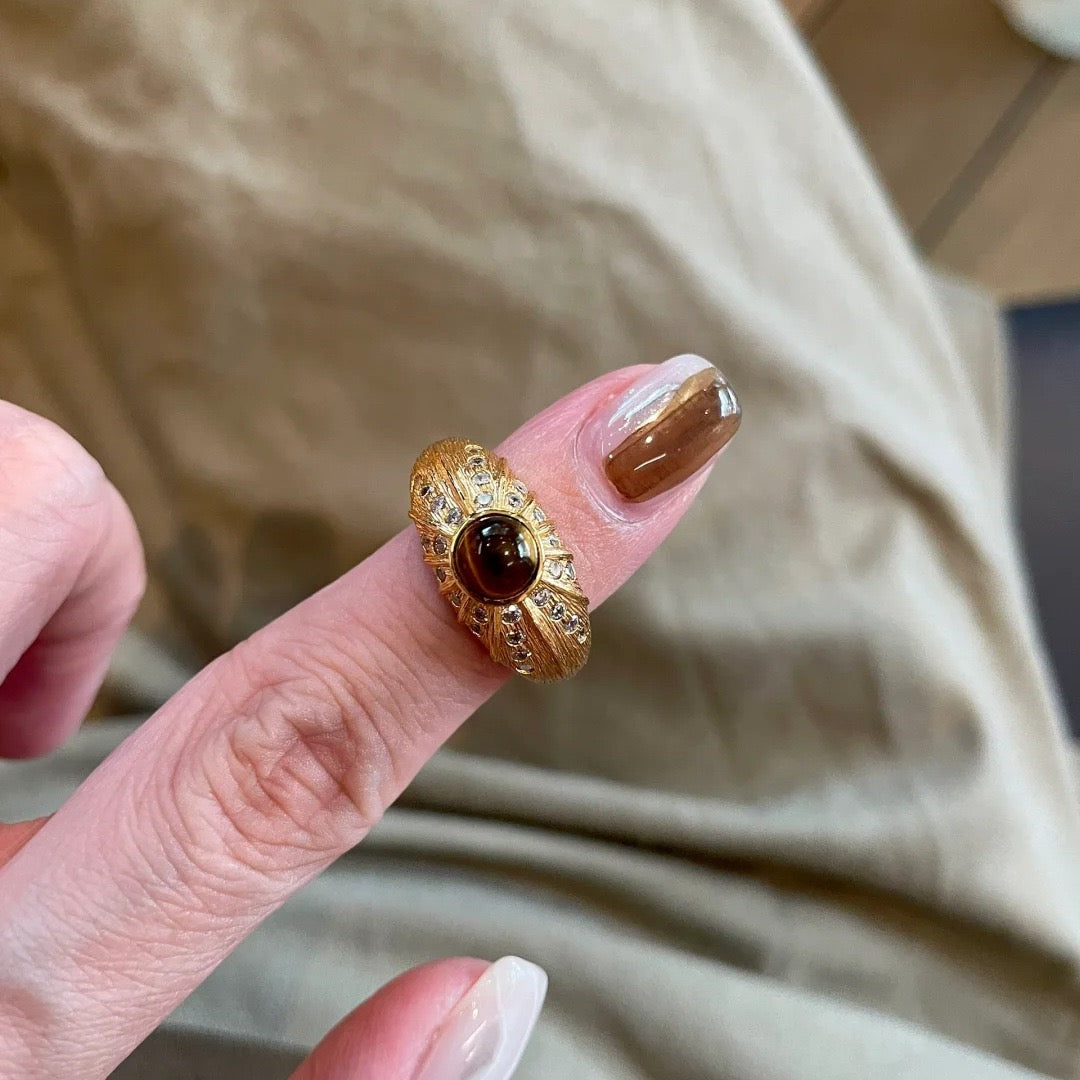 Brushed Finish Maillard-Style Tigers Eye Ring