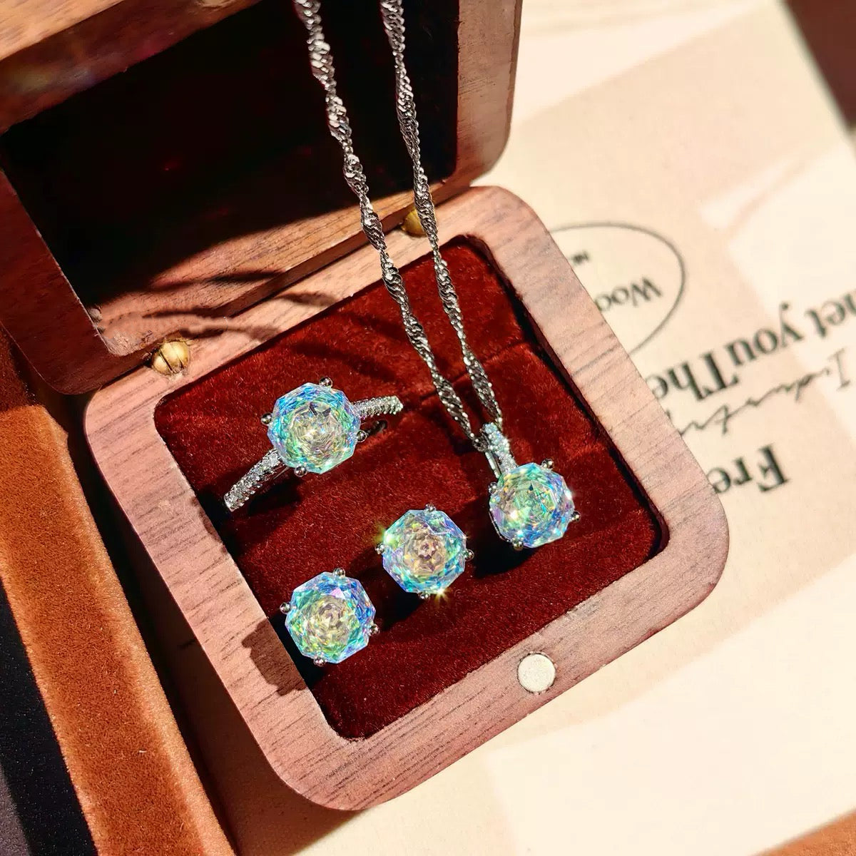 Octagonal Millennium Rose Cut Rainbow Jewelry Set