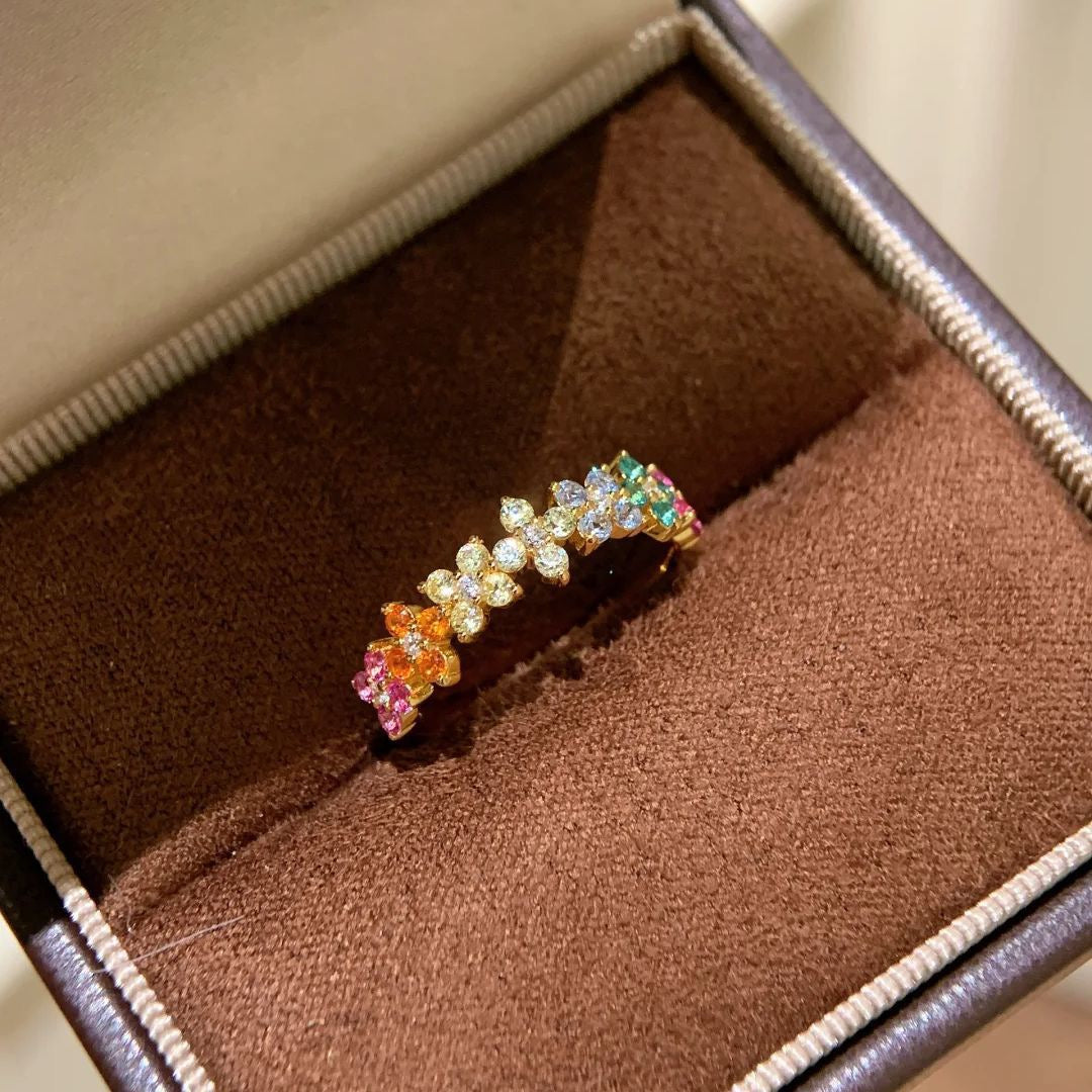 Vintage Clover Eternity Band Ring in Monet's Garden Color Palette