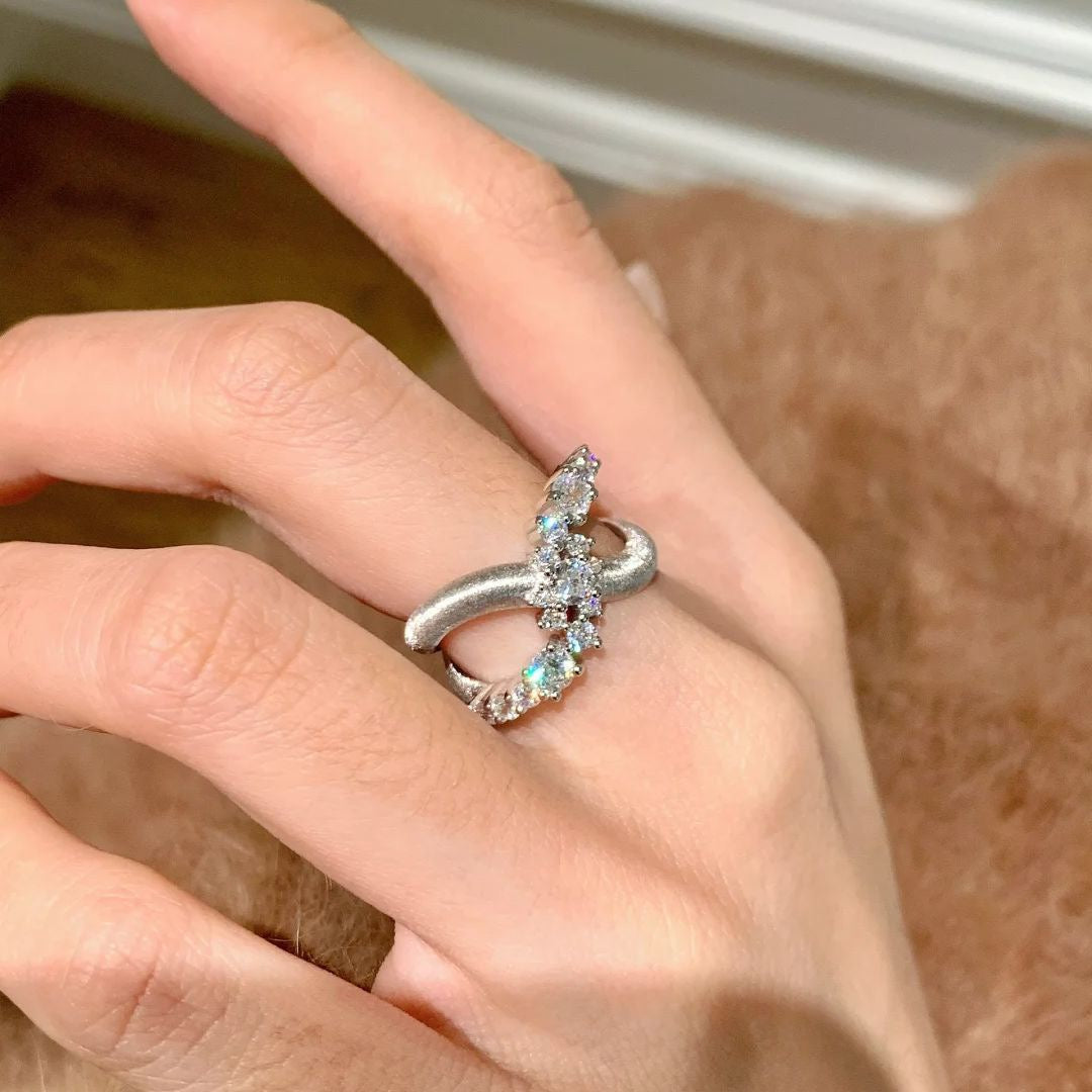 Asymmetric Galaxy and Crossover Design Brushed Finish Ring