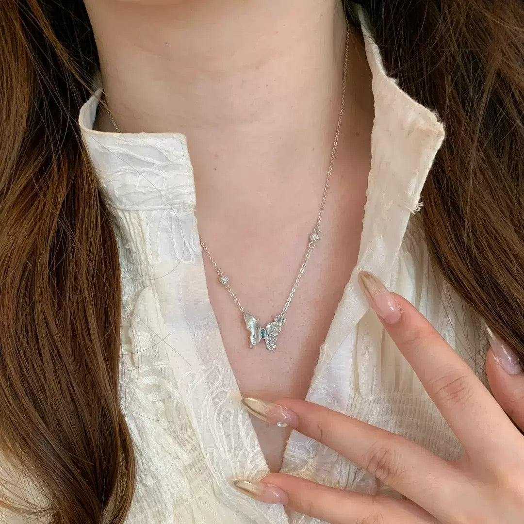 Brushed Neon Blue Artisan Sculpted Butterfly Jewelry Set