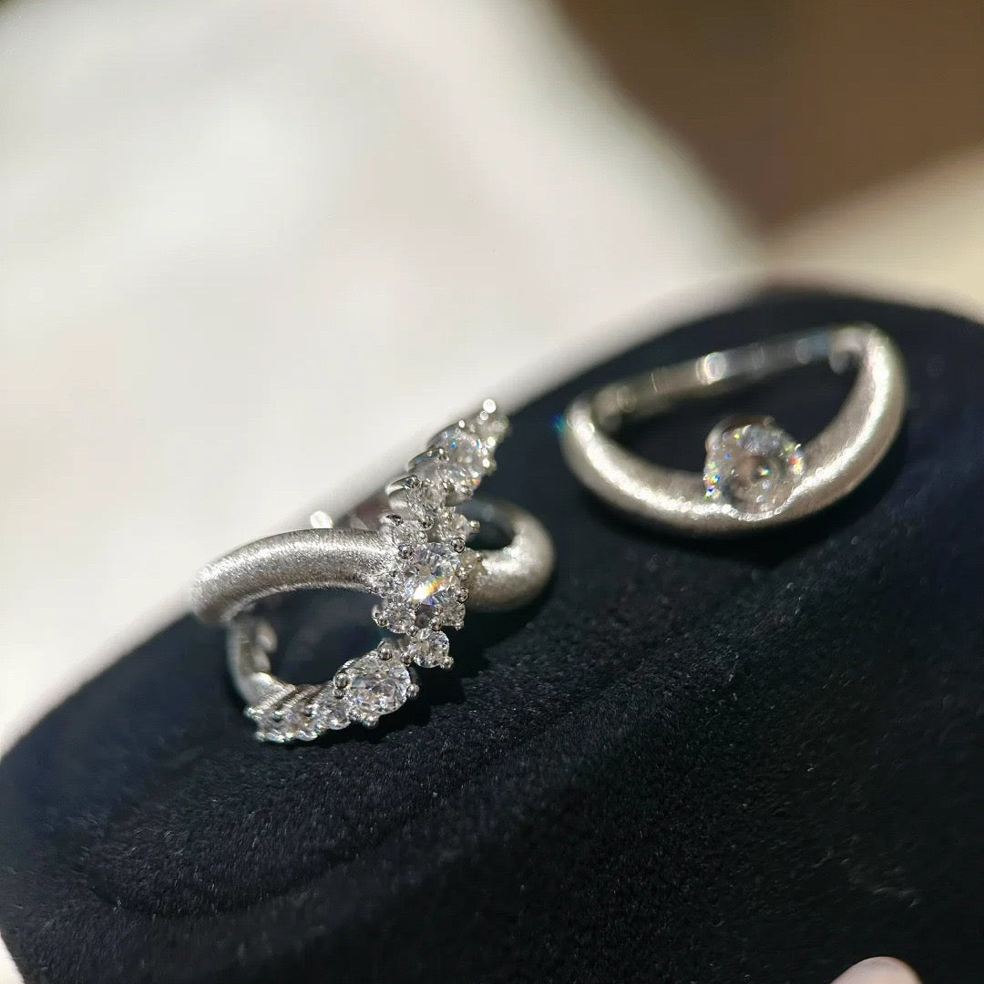Asymmetric Galaxy and Crossover Design Brushed Finish Ring