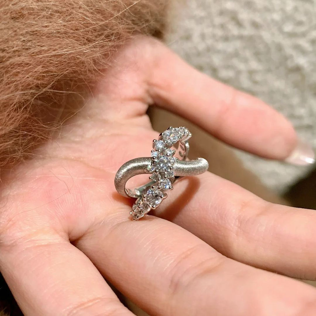 Asymmetric Galaxy and Crossover Design Brushed Finish Ring