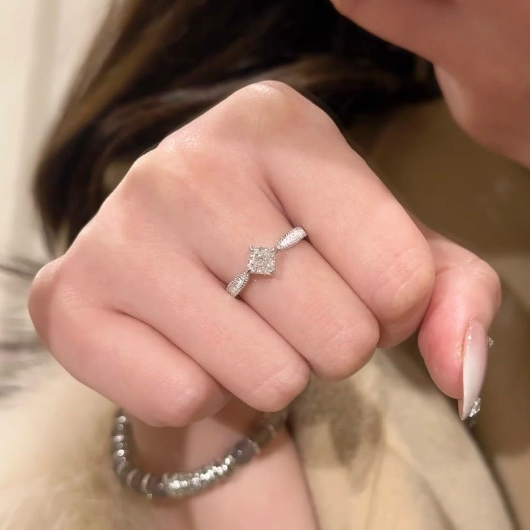 Vintage Brushed Texture Minimalist Princess Cut Ring