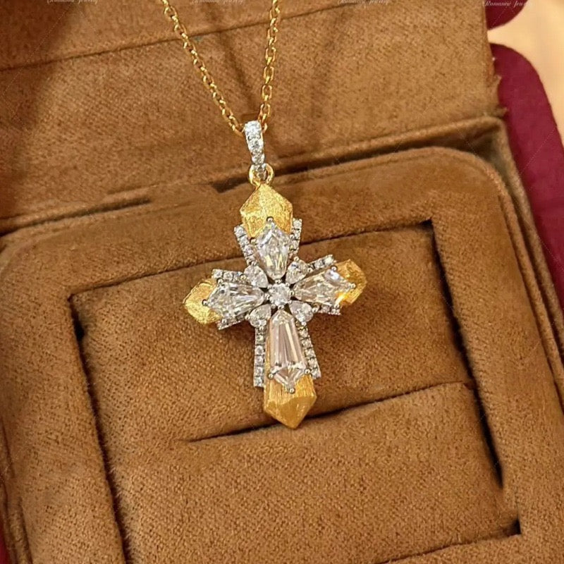 Vintage Brushed Cross & Rupert's Drop Necklace