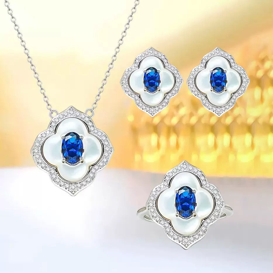 Luxe High Carbon Diamond Clover and Mother-of-Pearl Jewelry Set