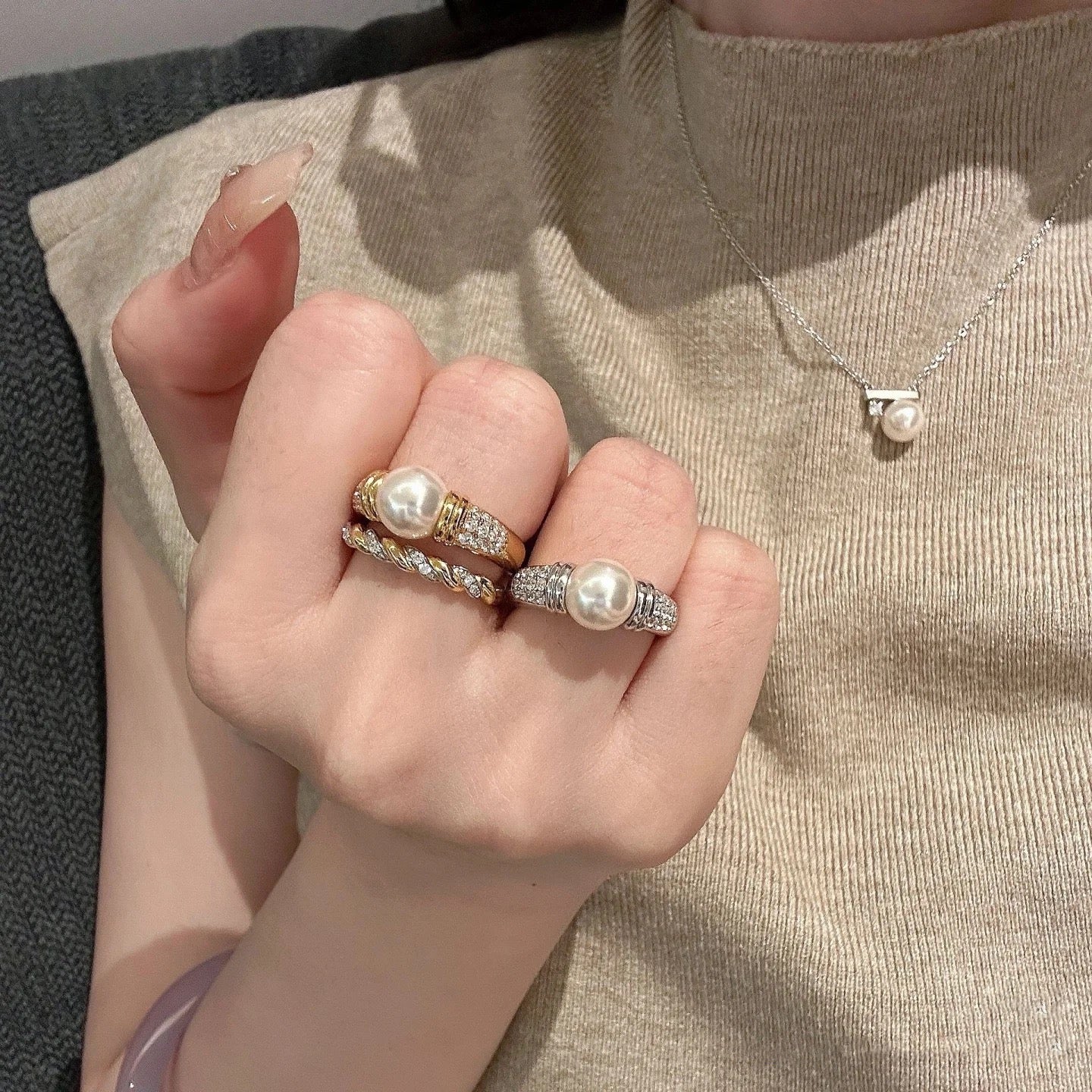 Vintage Aesthetic Twist Shell Pearl Ring