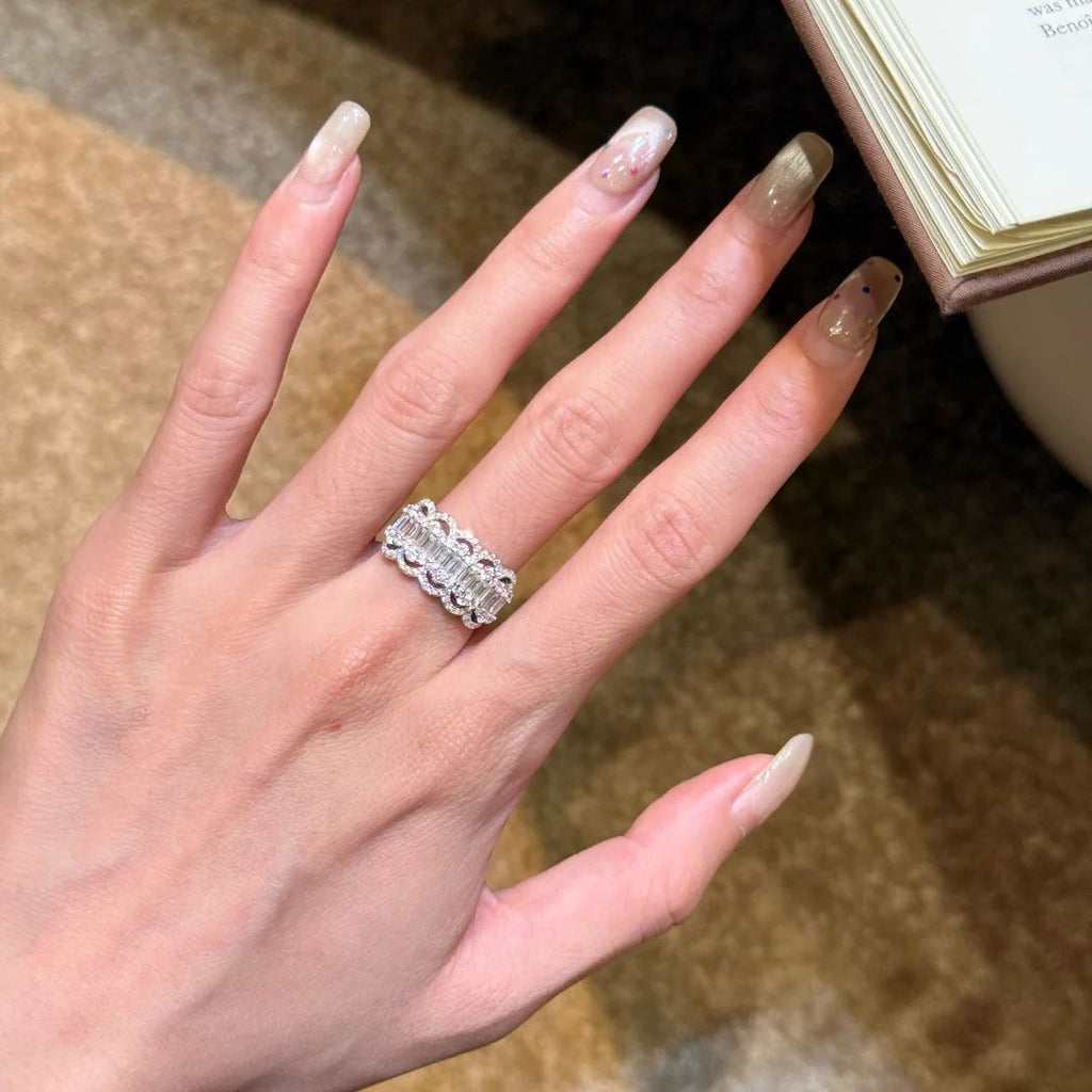 Lace-Edge Floral Petal Eternity Ring
