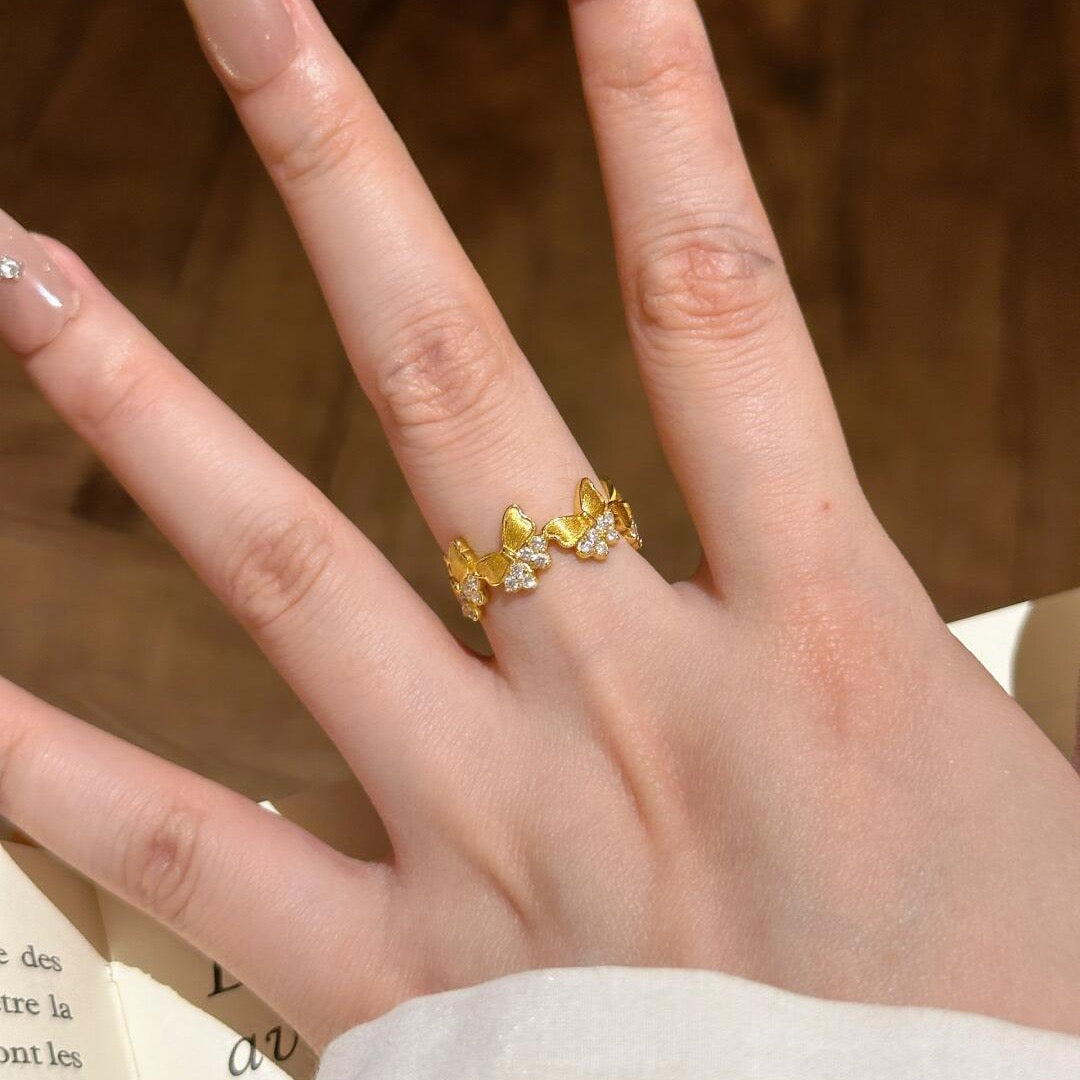 Ethereal Vintage Brushed Gold Butterfly Ring