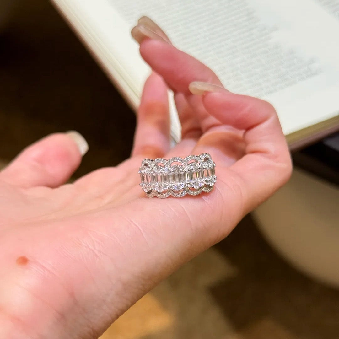 Lace-Edge Floral Petal Eternity Ring