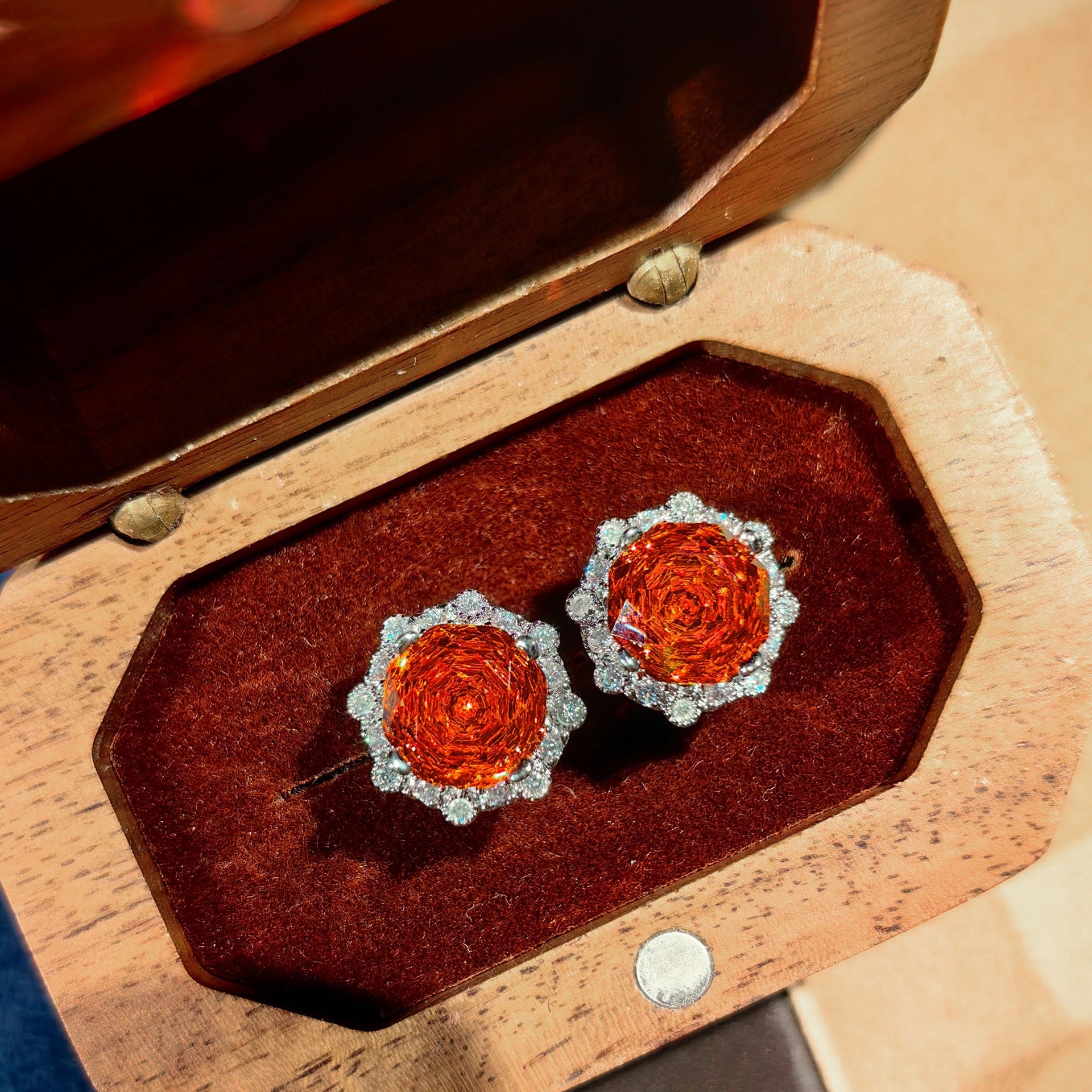 Octagonal Millennium Rose Cut Floral Jewelry Set
