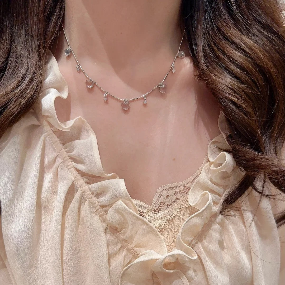 Delicate and Sweet Style Crystal-Clear Heart Tassel Jewelry Set