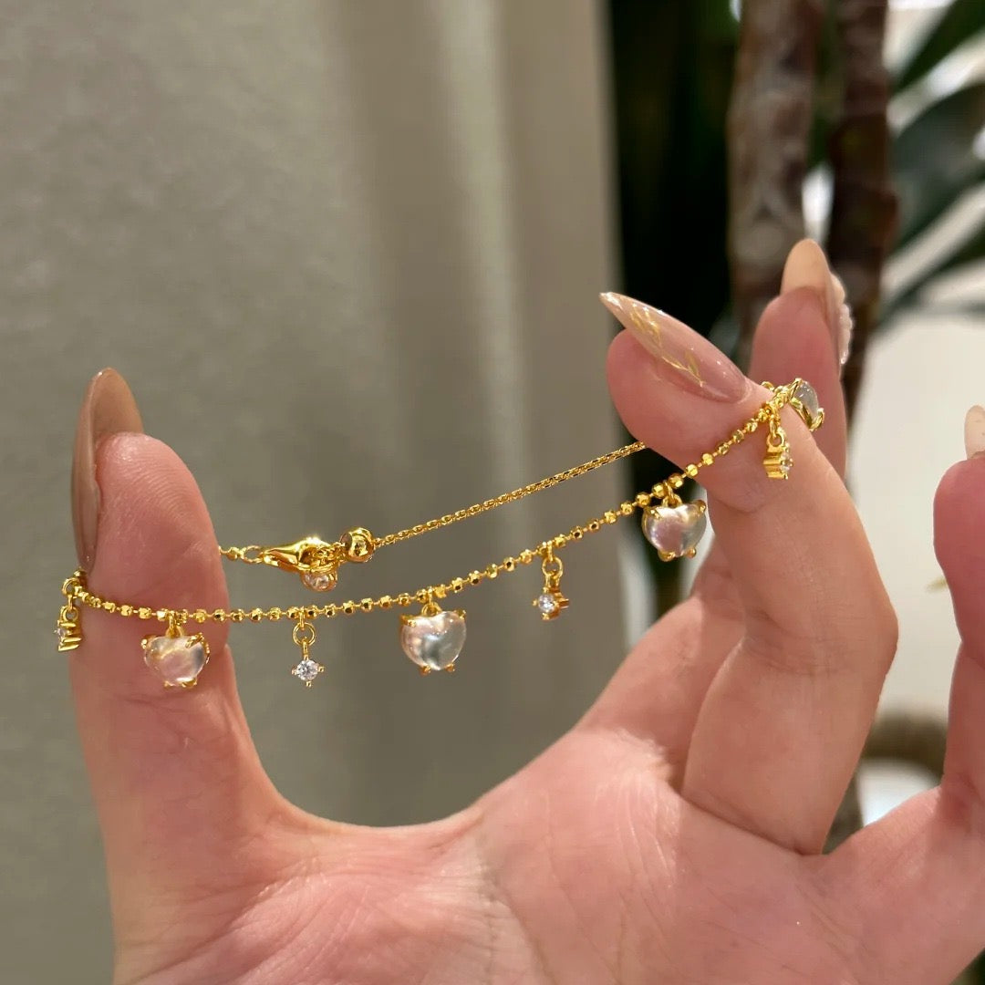Delicate and Sweet Style Crystal-Clear Heart Tassel Jewelry Set
