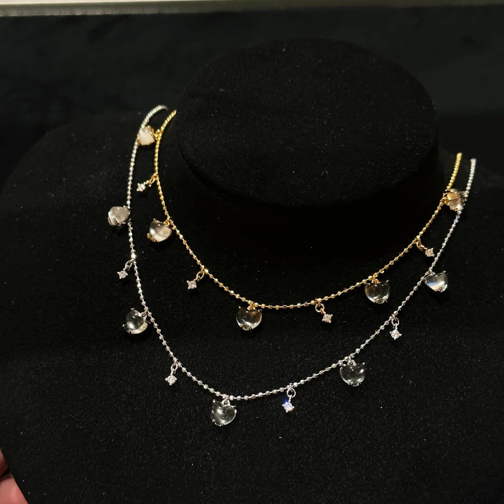 Delicate and Sweet Style Crystal-Clear Heart Tassel Jewelry Set