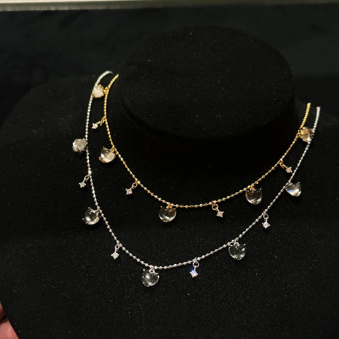 Delicate and Sweet Style Crystal-Clear Heart Tassel Jewelry Set