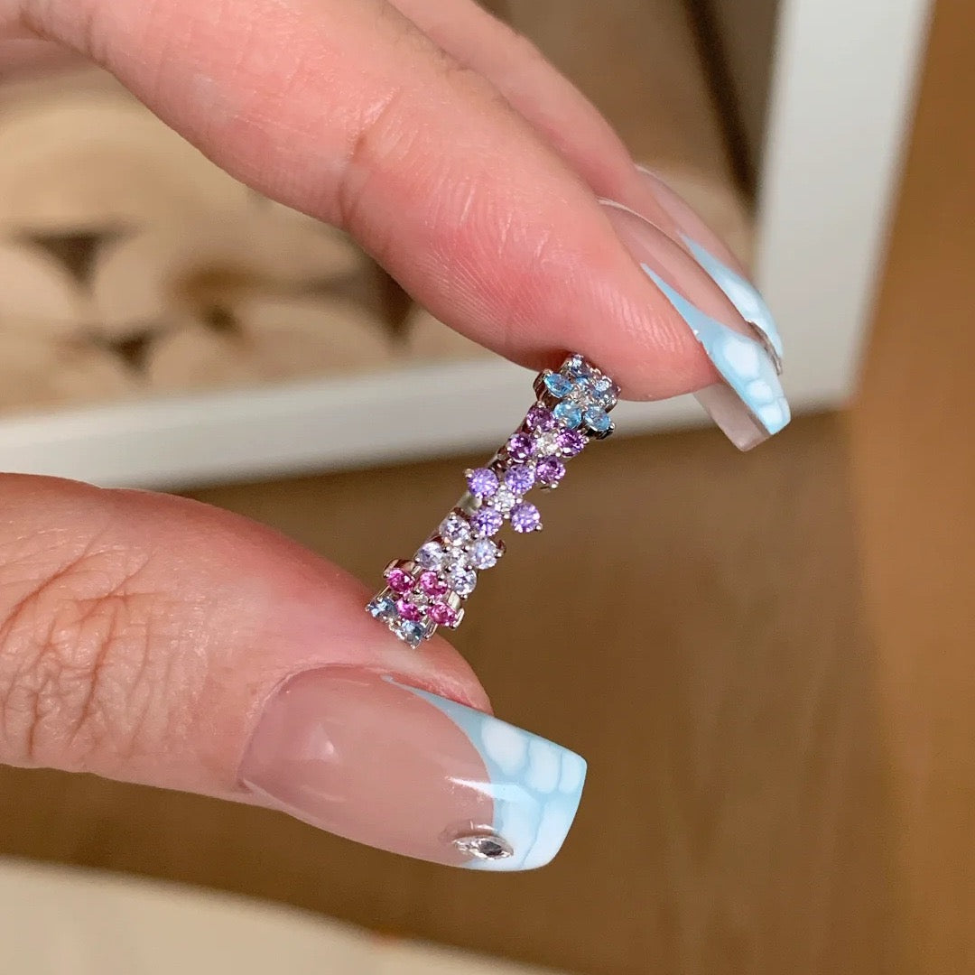 Vintage Clover Eternity Band Ring in Monet's Garden Color Palette
