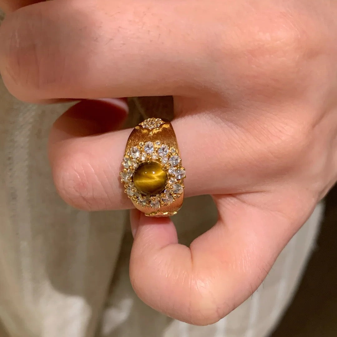 Brushed Finish Maillard-Style Tigers Eye Ring